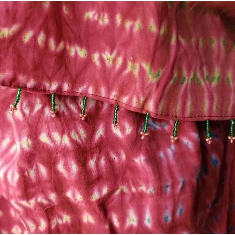 Sevya Beaded Cotton Pink Green Red Handmade Fair Trade Scarf NWOT - Picture 2 of 6